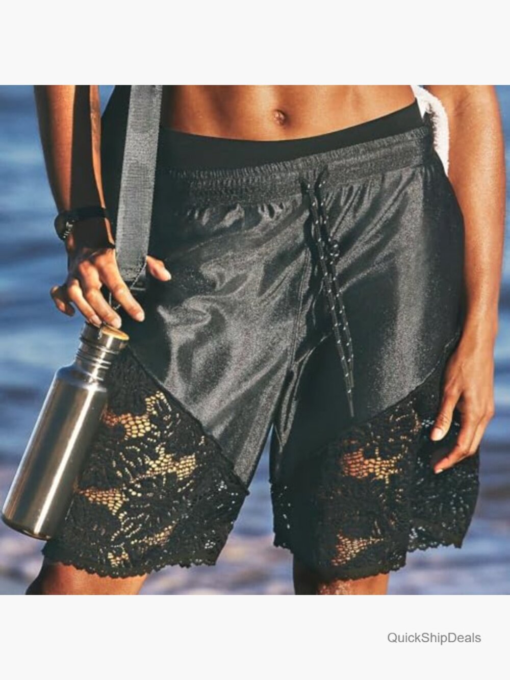 Lace Satin High Waisted Bermuda Shorts Cute Basketball Shorts Y2k - Picture 2 of 5